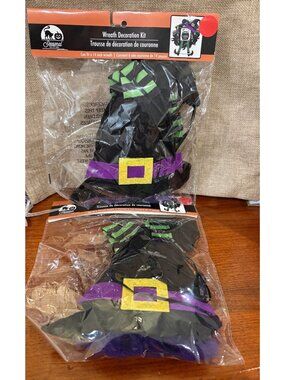 Set of 3 Witch Hat & Legs Decoration Kit Fits 14-Inch Wreath Halloween Crafts